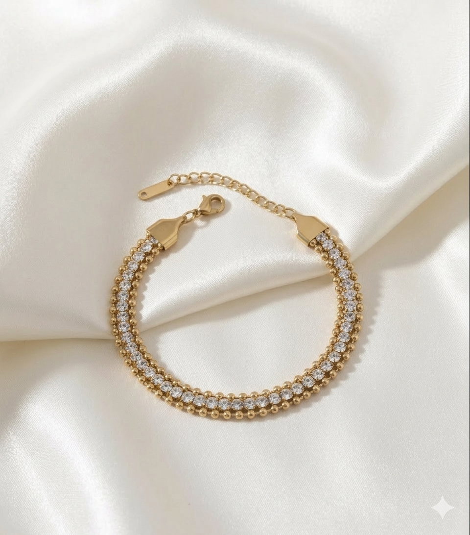 Anti tarnish golden bracelet with zirconia stones