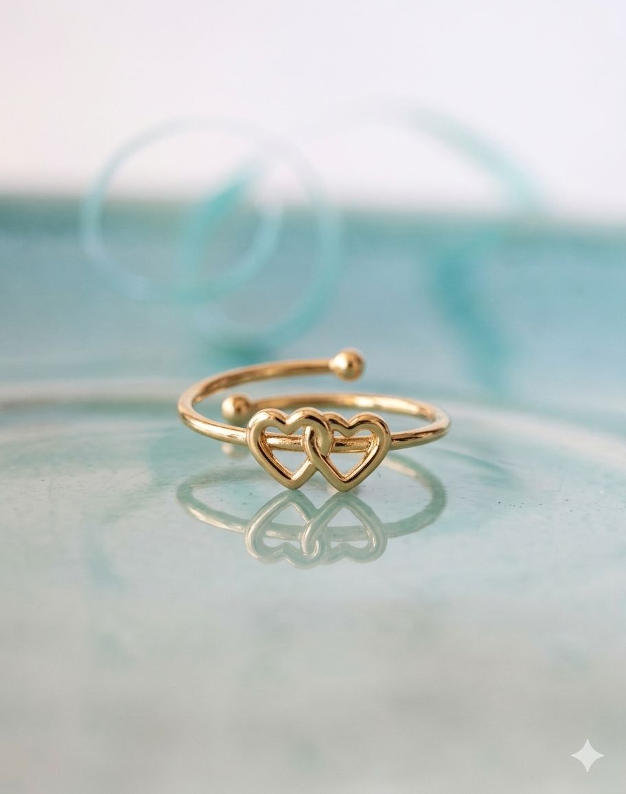 Anti-tarnish double heart ring
