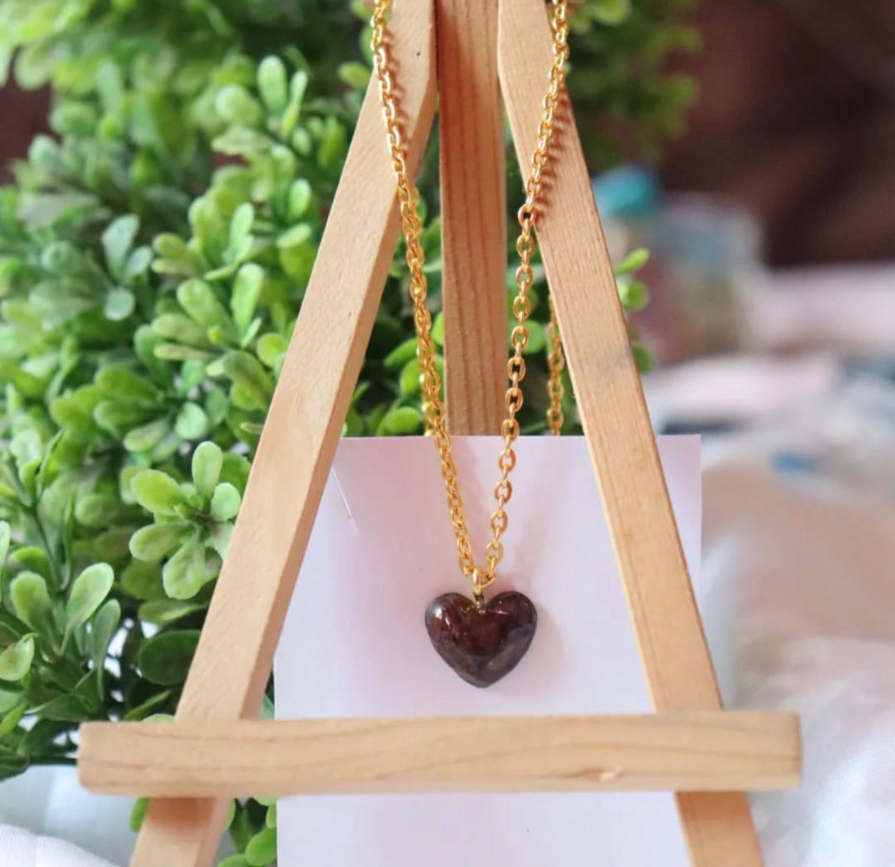 Rose petal resin pendant with chain